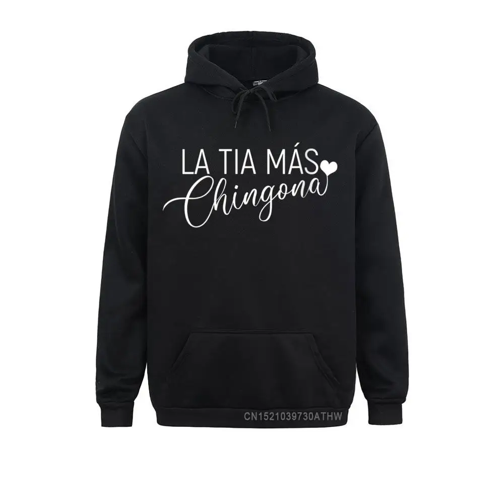 Comfortable Womens La Tia Mas Chingona Funny Aunt Heart Hooded Tops Winter Hoodies Wholesale Sportswears Men Sweatshirts