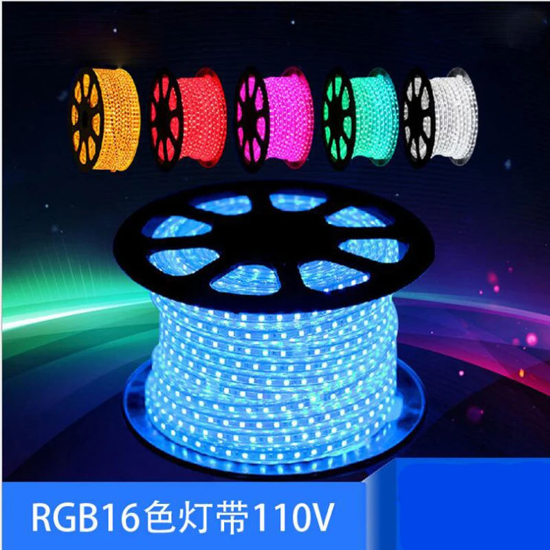 

50M AC220V 110V LED Strip 5050 60leds/m IP67 Waterproof RGB 16 Colors Rope Lighting For Outdoor RF Remote Controller