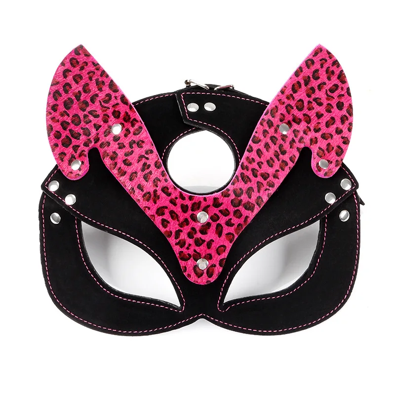 

Genuine Leather Leopard Cat Mask BDSM Cosplay Bunny Masks Adult Women Fetish Sex Toys Halloween Masquerade Party Cosplay Mask