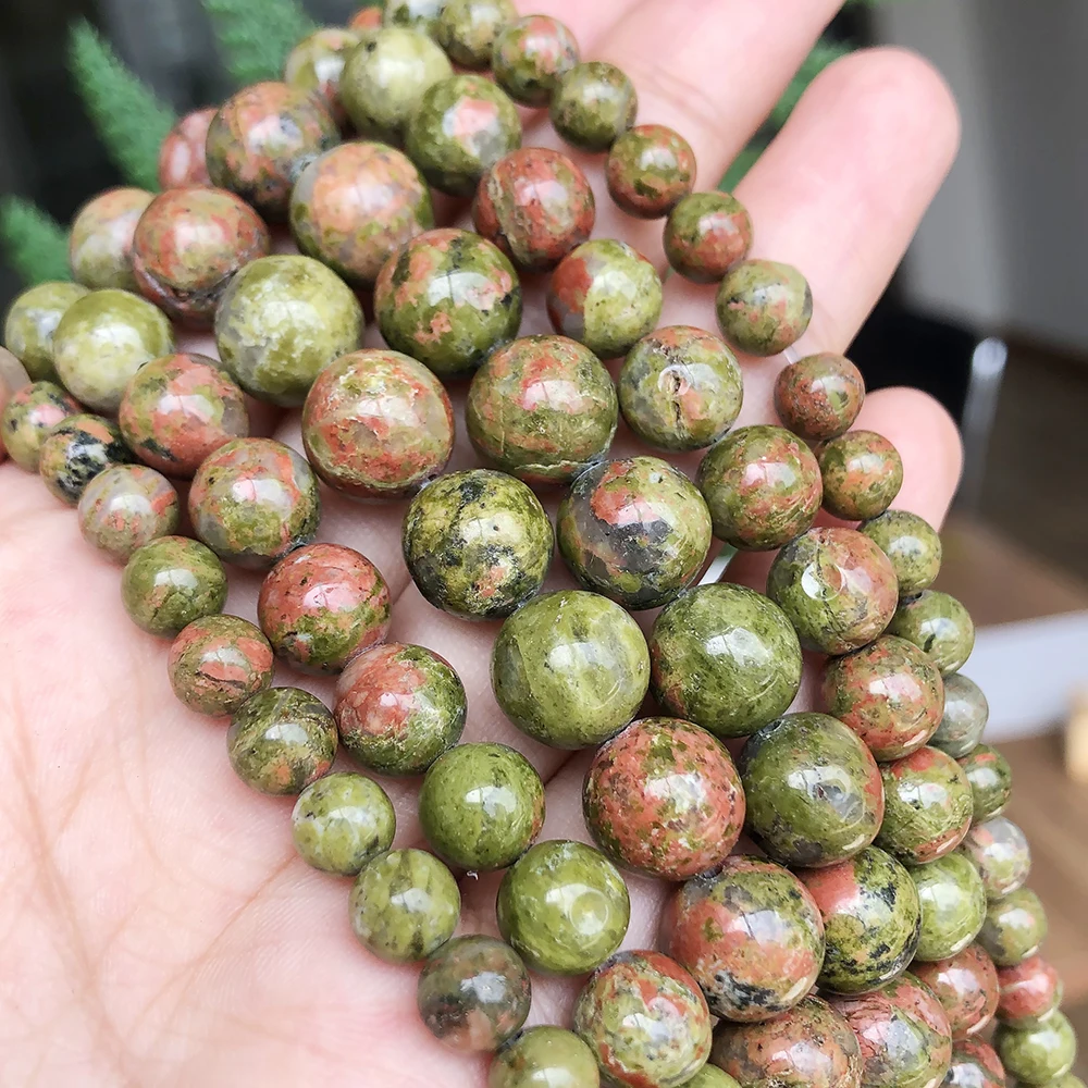 wholesale Natural Unakite Stone Round Loose Beads For Jewelry Making 15.5 inches Pick Size  4/6/8/10/12/14mm F00075