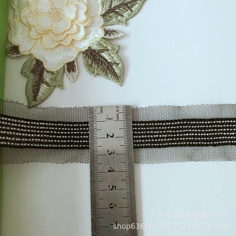 1Yard Silver Beaded Chain Fringe Trimming Lace Ribbon Mesh Fabric Appliques Neckline Collar Deco Sewing Renda For Wedding Dress