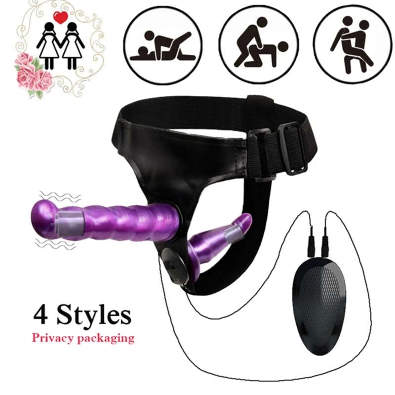 Double Penis Dual Ended Vibrate Strapon Ultra Elastic Harness Belt Strap On Dildo Adult Sex Toys For Couples Anal Soft Dildos