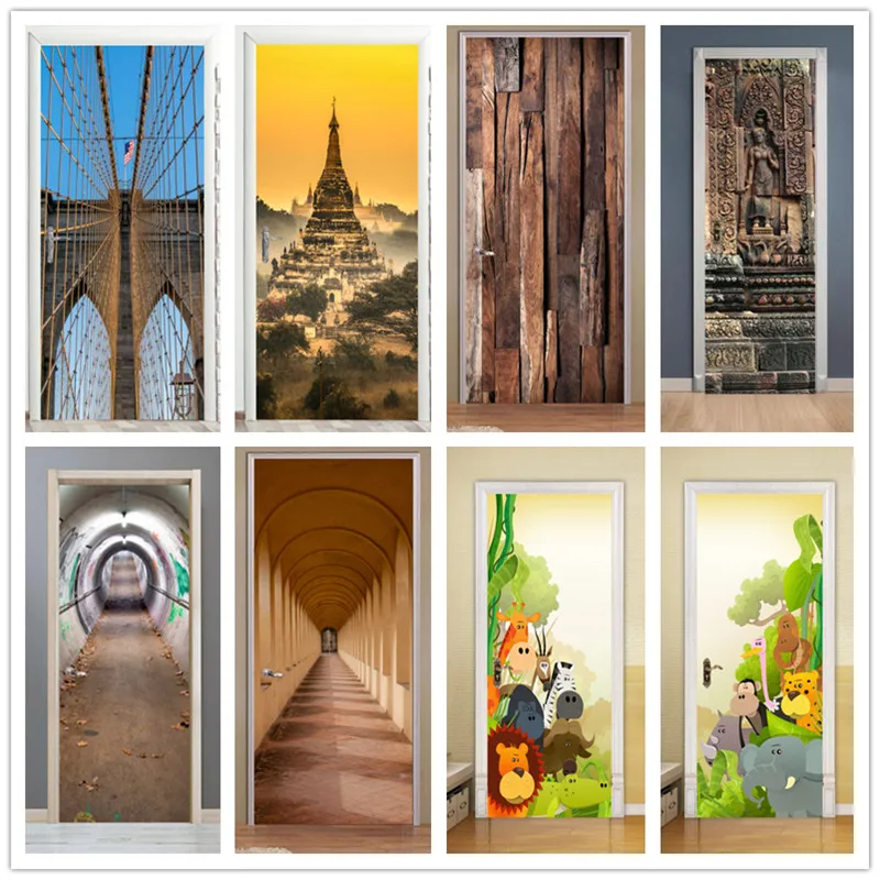 

Self-adhesive architectural animation art door sticker home decoration door cover wall stickers mural porch wallpaper poster