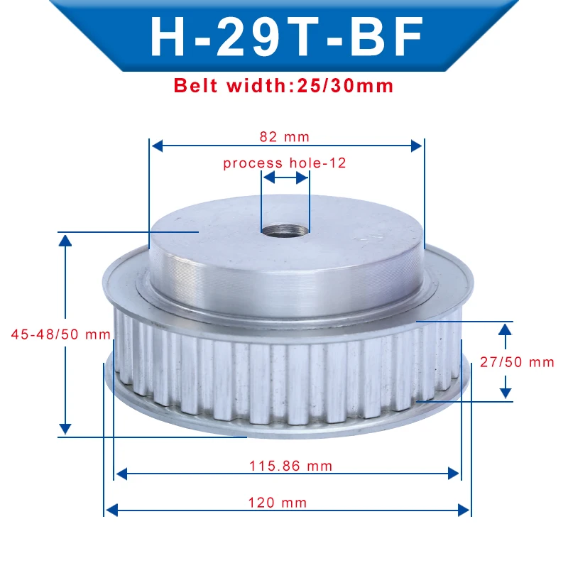 Timing Pulley H-26T/27T/28T/29T Rough Hole 12 mm Aluminum Pulley Slot Width 27/32 mm Match With H-Timing Belt width 25/30 mm