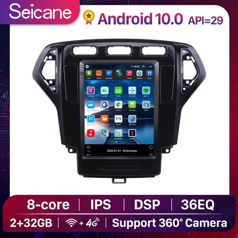 Seicane 9.7 inch Android 10 Car Radio Multimedia Player Tesla Style GPS Navigation For 2007-2010 Ford Mondeo mk4 Stereo Unit dvd