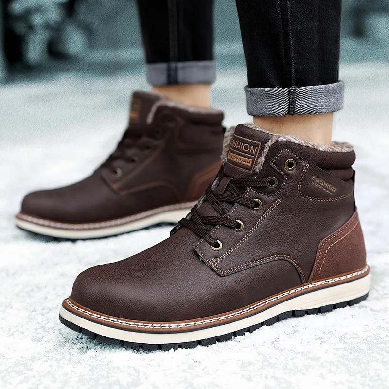 

Pop Nice Winter Shoes Men Nice Boots Warm Plush Thick Sole Men Ankle Boots Casual Male Footwear Winter Man Booties A1820