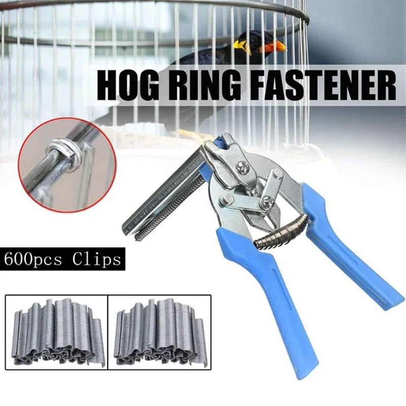 Hog Ring Plier Tool and 600pcs M Clips Staples Chicken Mesh Wire Fencing Animal Cage Clamp Dog Poultry Mesh Cage Tools Dropship