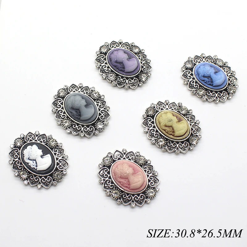 

10Pcs/Lot 30.8*26.5mm Retro Oval Hollow Beauty Head Metal Buttons DIY Sewing Beautiful Wedding Decoration Handmade Accessories