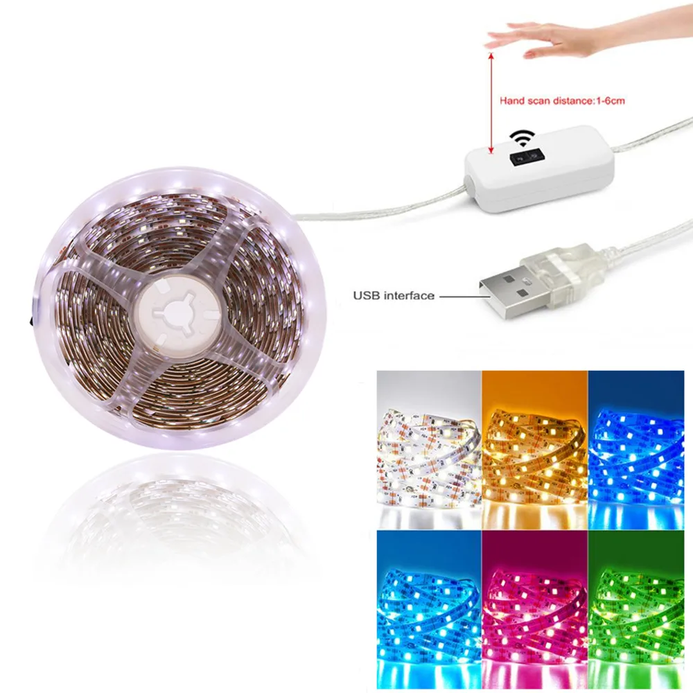 USB LED Backlight TV Kitchen Strip DC 5V Lamp Hand Sweep Waving ON OFF Sensor Light Diode Lighting Waterproof 2835SMD 60Leds/m