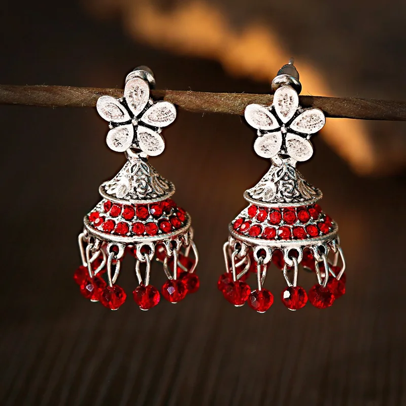 Vintage Boho Earrings Flower Crystal Tassel Earrings For Women Summer Charm Jewelry Fashion Accessories