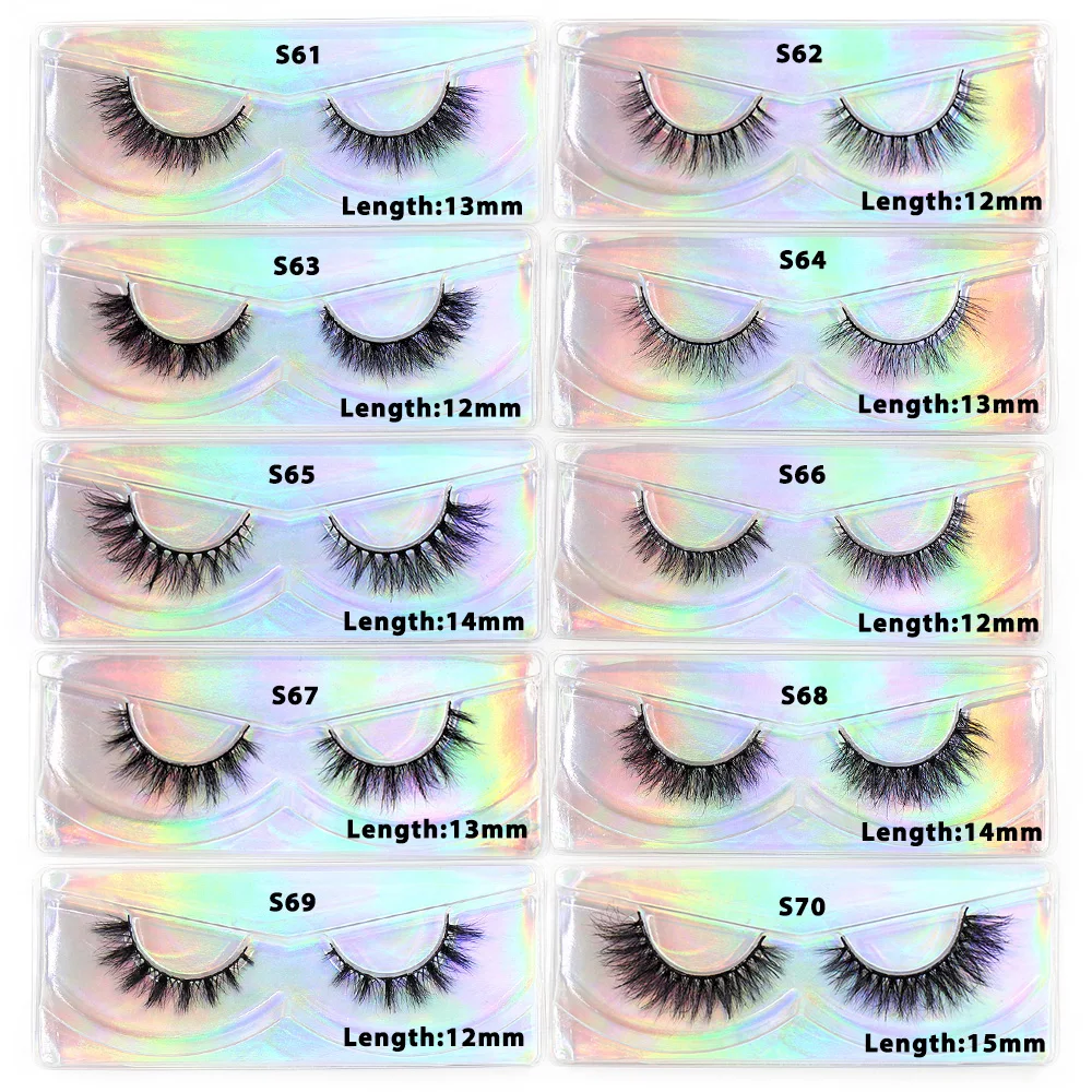 2คู่ขนตา Mink 3D สั้น Mink Eyelashes ขนตาปลอมนุ่ม Mink Lashes 13-14มม.Eyelashes แต่งหน้า