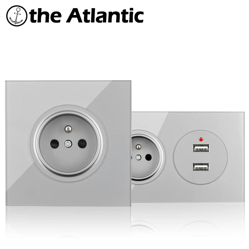 FR Standard Power Socket With Dual USB Charging Port 2 Gang Socket Double Outlet Universal Socket Gray Glass Malta Singapore