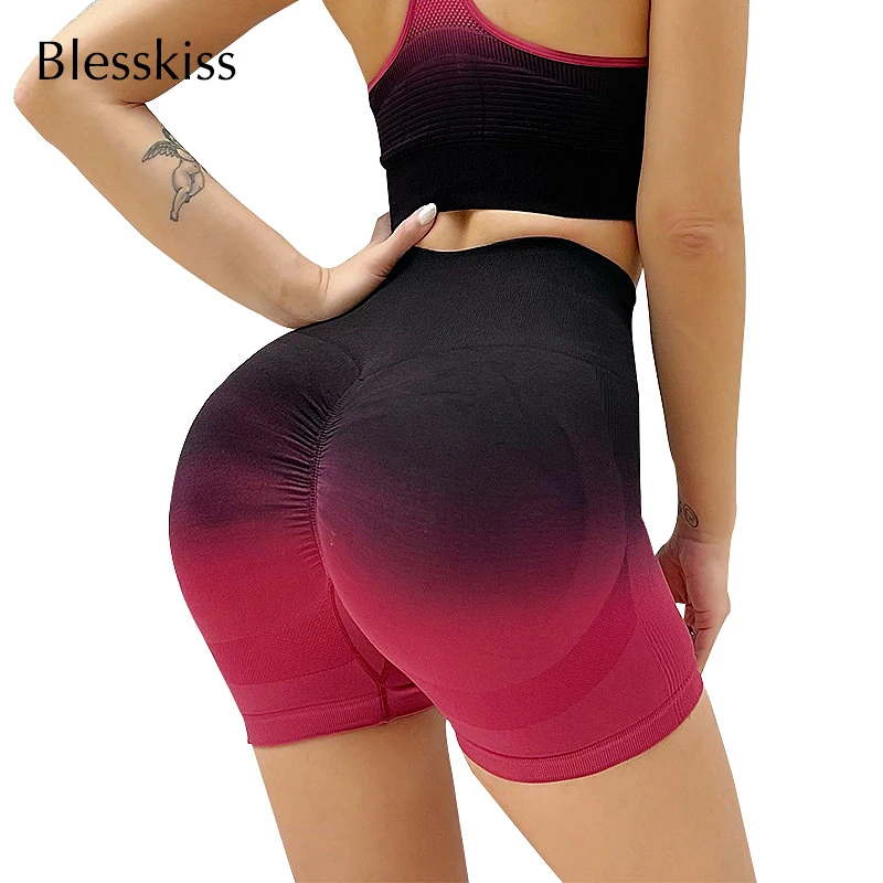 

BLESSKISS Print Fitness Shorts Sport Women High Waist Boody Push Up Seamless Gym Yoga Shorts Quick Drying Workout Short Leggings