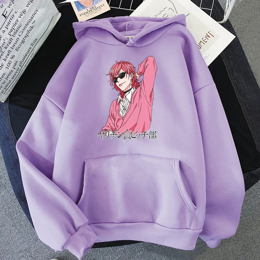 Anime Yarichin Club Kawaii Ayato Yuri Hooded Sweatshirt Men Women Harajuku Cartoon Cute Pink Graphic Winter Casual Loose Hoodies