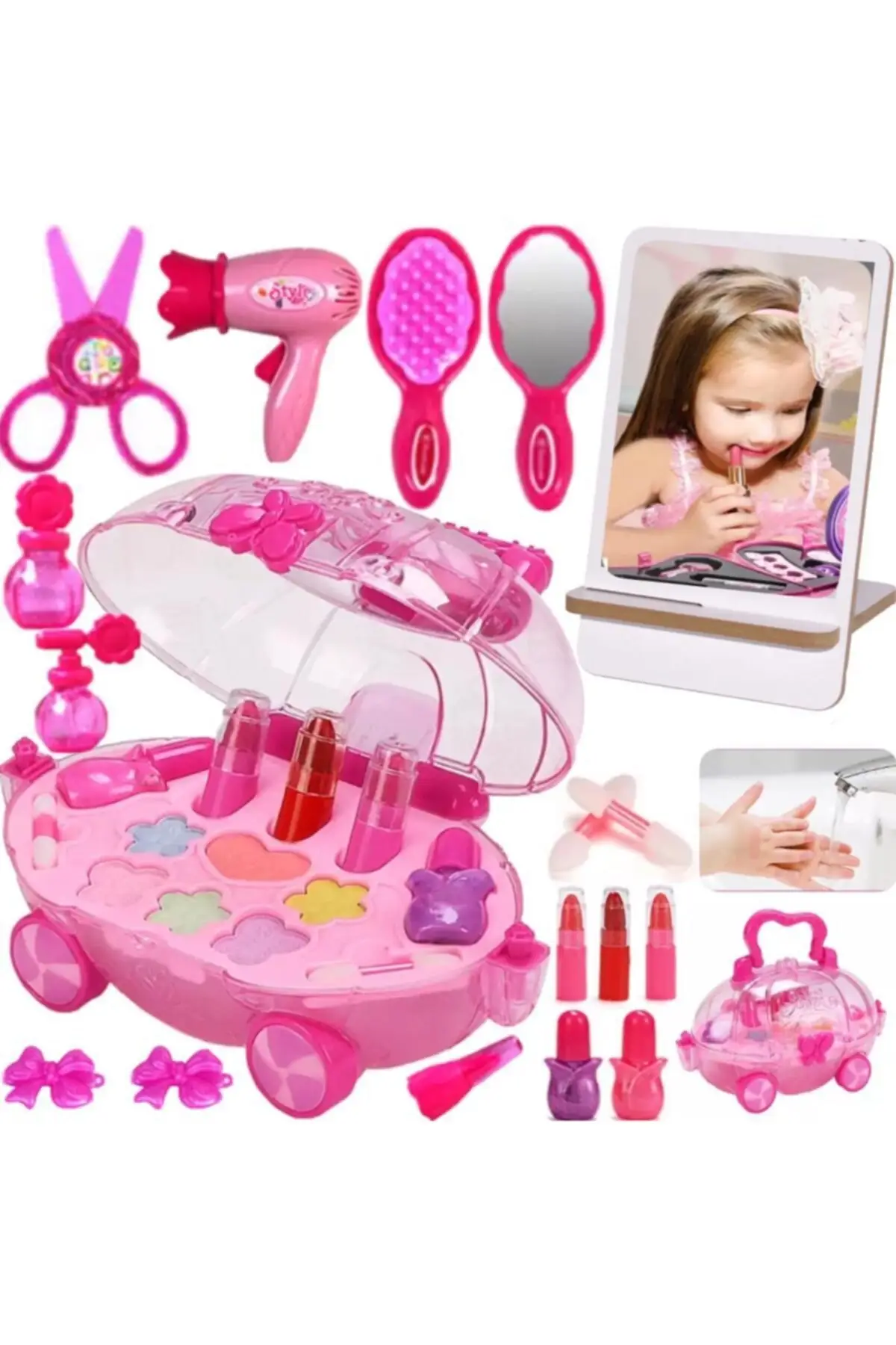 Toy Makeup Car Drivable Child Makeup Set + Real Makeup Mirror + Accessories