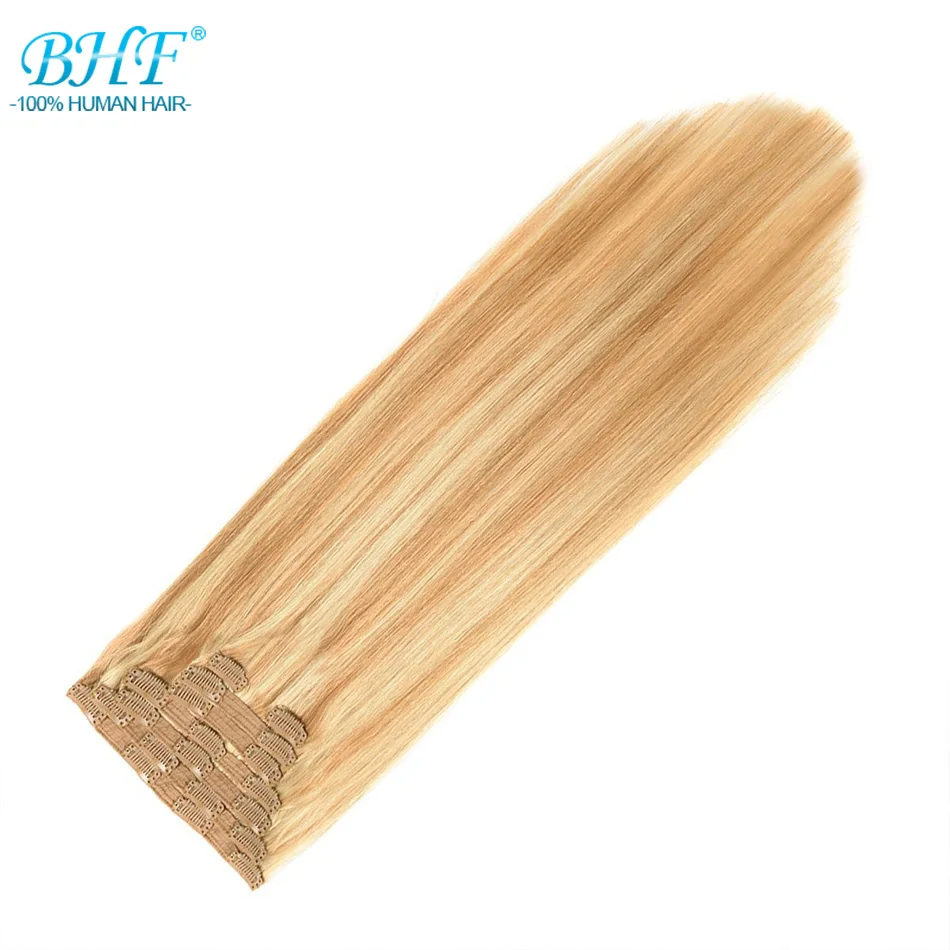 BHF Blonde Clip in Human Hair Extensions Double Weft 100% Remy European Straight Natural Clip ins Hairpiece