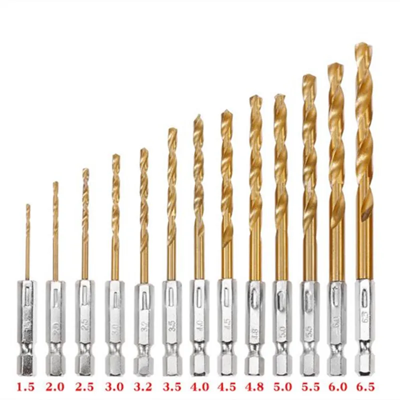 Jeu de forets en acier rapide HSS, poignée hexagonale 1/4, foret hélicoïdal revêtu de titane, outils de haute qualité, 1.5-6.5mm, 1PC