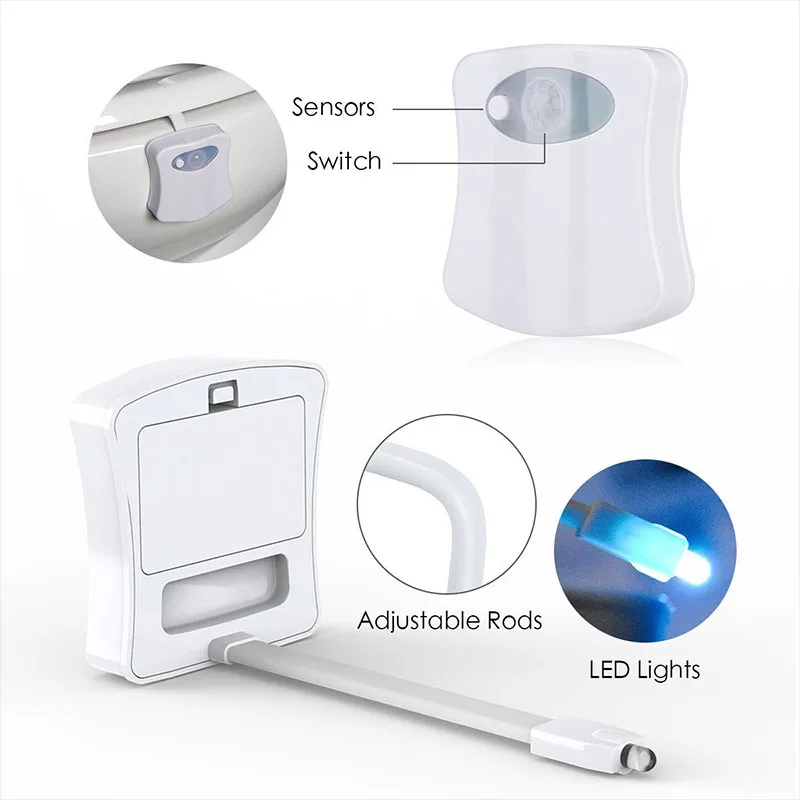 Inteligente pir sensor de movimento wc assento luz noturna 8 cores à prova dbacklight água luz de fundo para vaso sanitário bacia led luminaria