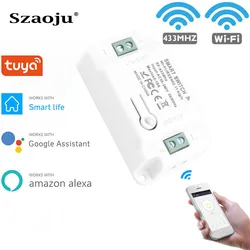 Szaoju Wifi Wireless Remote Switch Tuya Smart Life Home APP + RF 433Mhz Relay Timer Module Wall Lamp Switch AC110V- 220V