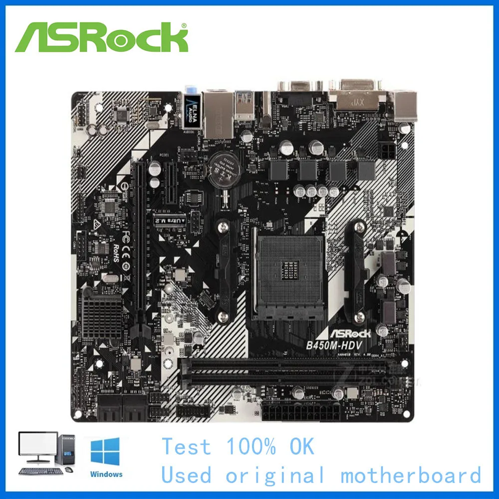 

Для ASRock B450M-HDV компьютера USB3.0 M.2 Nvme SSD материнская плата AM4 DDR4 B450 настольная материнская плата Б/у