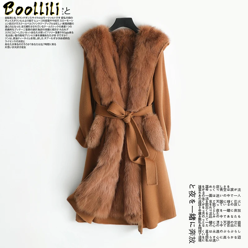 

Fur Boollili Real Coat Female Natural Fox Fur Liner Wool Coat 2023 Winter Jacket Women Woolen Coats Korean Long Jackets