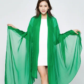Luxury 150*230cm Long Satin Silk Scarf Summer Ladies Green Scarf Shawl Top Grade Brand Scarves Simple Plain Chiffon Head Scarf
