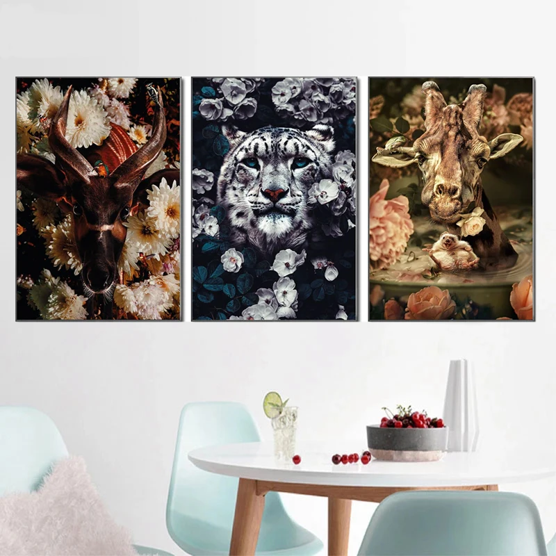 

Canvas Picture for Living Room Wall Art Flower Lion Tiger Deer Leopard Abstract Bedroom Home Decor Artwork Painting Calligraphy