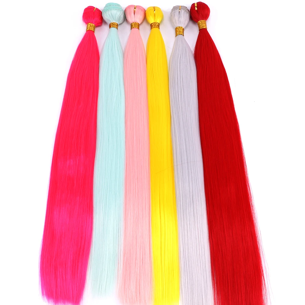 22 inches 100g/pcs Color Pink Yellow Green Red Grey Silky Straight Weave Extensions Synthetic Hair Bundles for Black Women