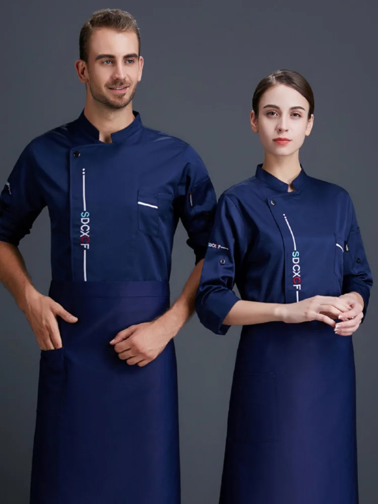 แจ็คเก็ตเชฟอาหารบริการชุดทําอาหารเสื้อผ้าร้านอาหาร Chef Uniform Unisex แขนยาว Catering Workwear