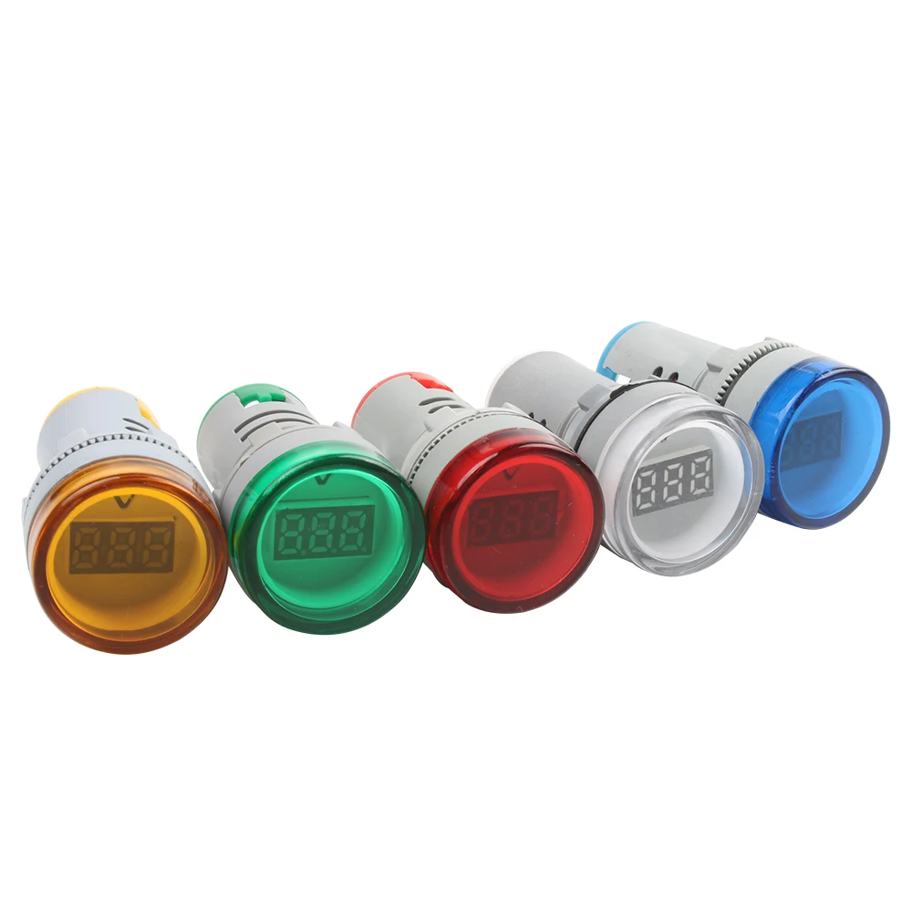 1PC 22MM DC5-60V or AC60-500V LED Voltmeter Voltage Meter Indicator Pilot Light Red Yellow Green White Blue MINI Digital Meter