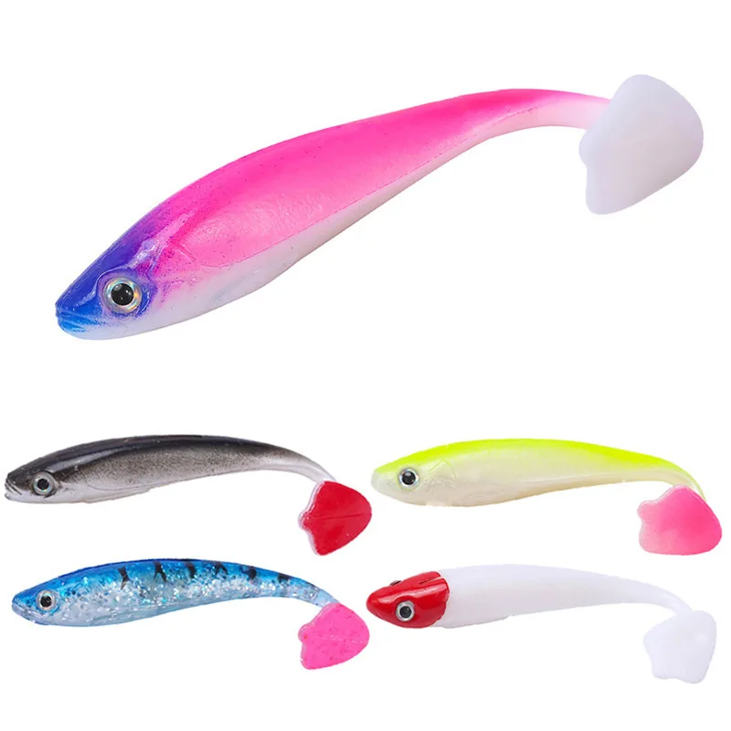 2pcs  95mm 4.7g Duck Palm Paddle Tail  Soft Fishing Lures 3D Eyes T Tail Artificial Bait Plastic Pike Fishing Lures Soft Bait