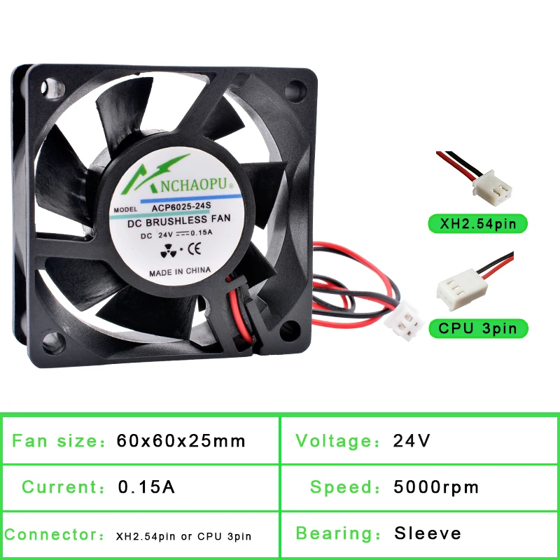 Ventilateur de refroidissement USB ACP6025S, 6cm, 60mm, 60x60x25mm, DC 5V, 12V, 24V, 2 broches, convertisseur d'alimentation CPU