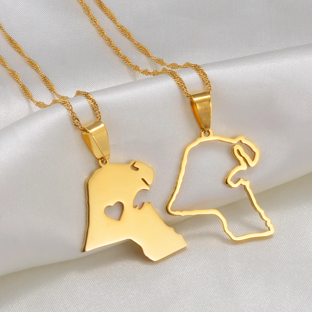 Anniyo Kuwait Map Pendant Necklaces Kuwaiti Gold Color Jewelry #231121