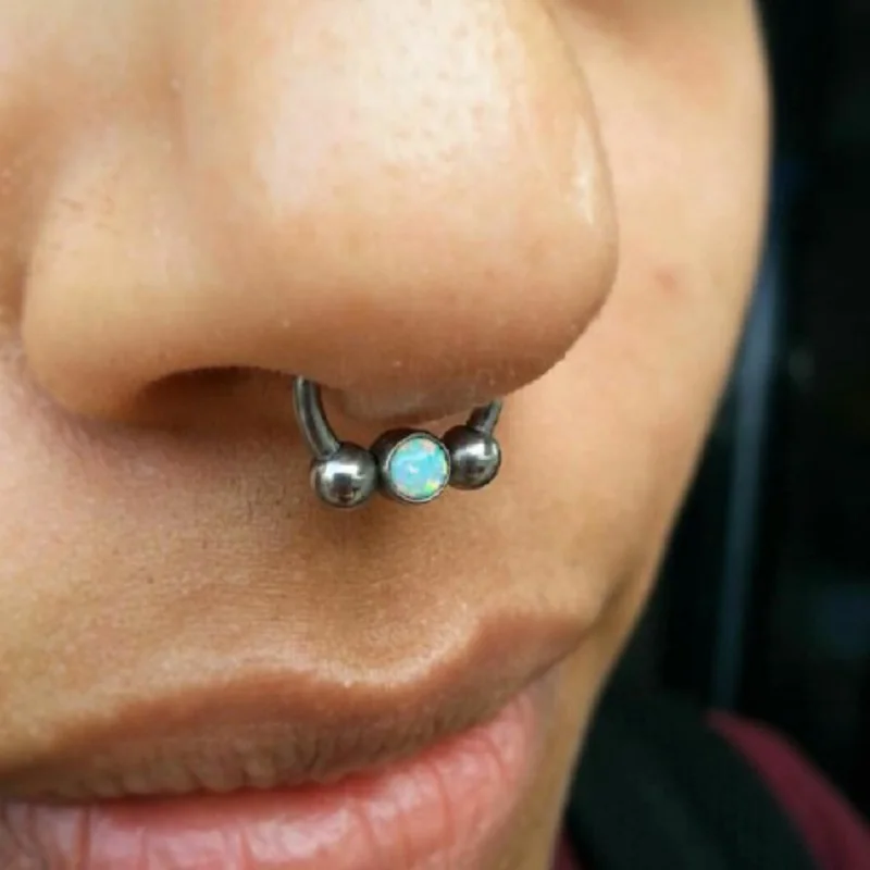 1Pc Opal Ear Septum Piercing Captive Bead Ring 16G Nose Ring BCR Piercings CBR Helix Tragus Labret Rings Piercings Body Jewelry
