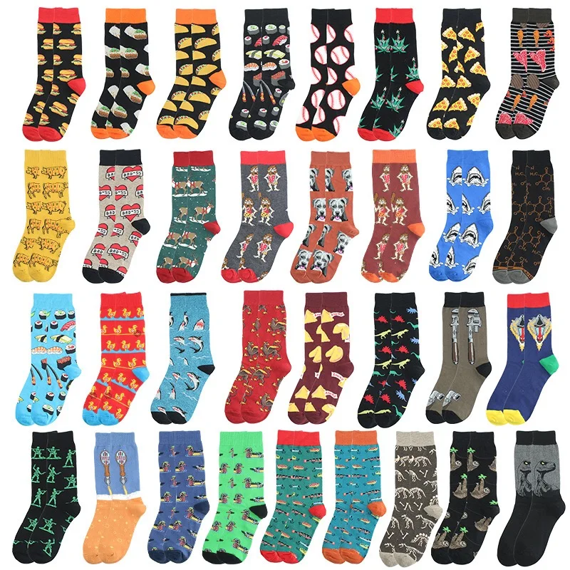 Fashion Men Combed Cotton Sock Anime Funny Happy Personality Fruit food Crew Socks Men's Sox Hip Hop Street Skarpety Long Socks