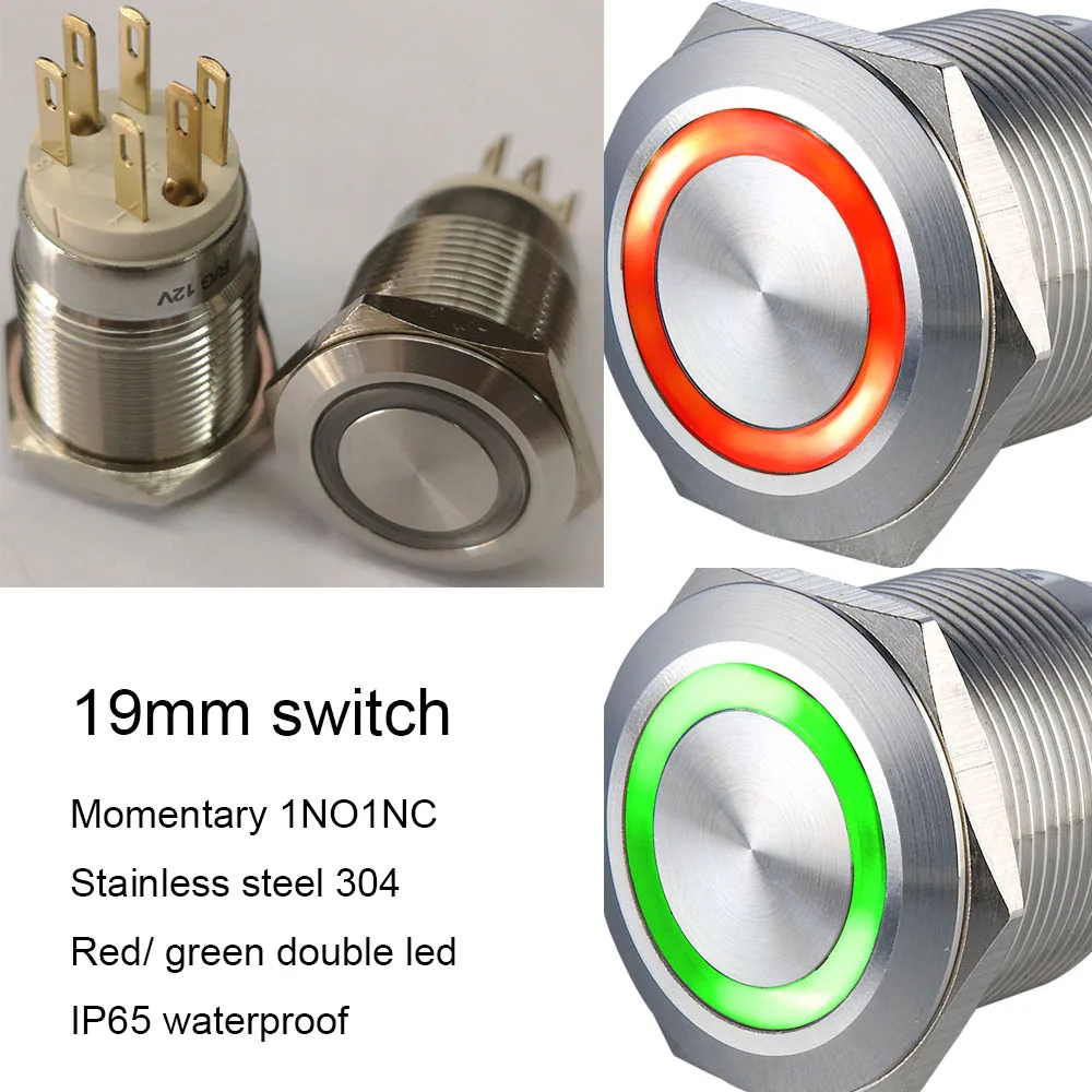 5 Pieces Double Color 19mm Red Green or Red Blue Reset or Fixation Ring Led Electric Switch