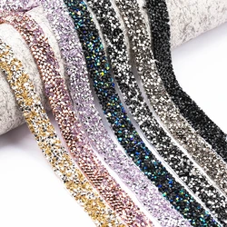 1 Yard 10mm Sewing Trim Crystal Motif Strass Hot Fix Shining Resin Rhinestone Tape Applicator Ribbon Appliques Dresses Clothes
