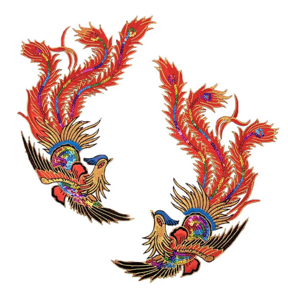 MAXSIN FUN 1 Pc Sequins Phoenix Embroidered Sticker Clothes Patches Sew on Cheongsam Wedding Dress Accessory DIY Appliques