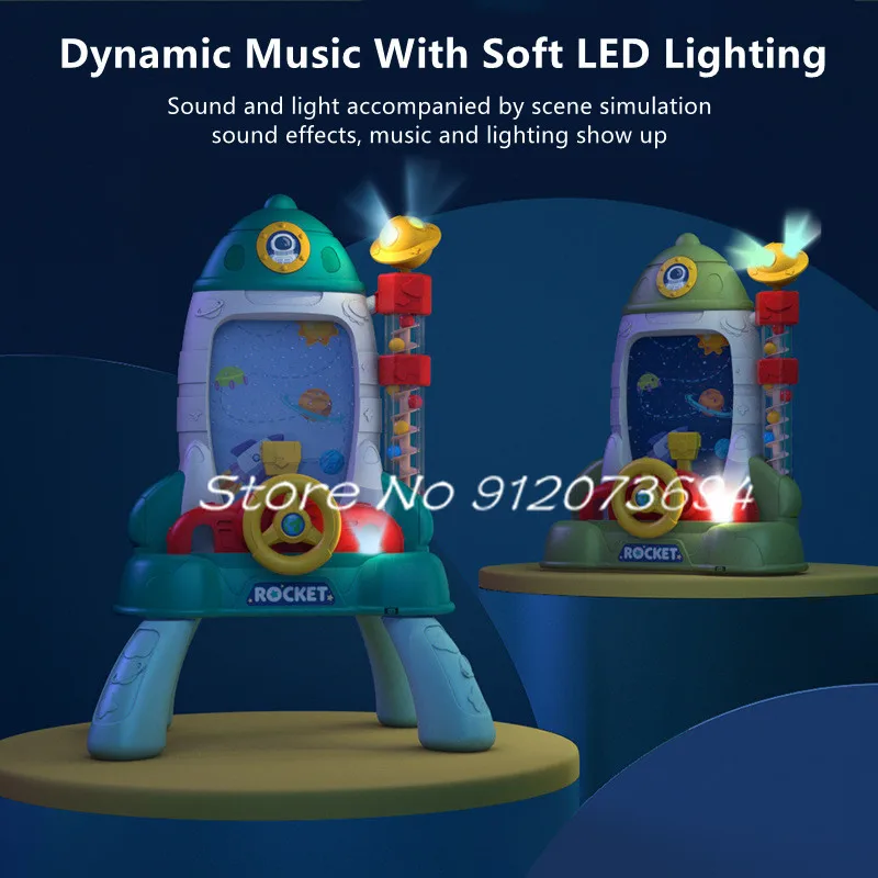 Intellectual Development Fun Rocket Catcher Electric Spiral Elevator Dynamic Music LED Light Detachable Table Legs Toy Kids Gift