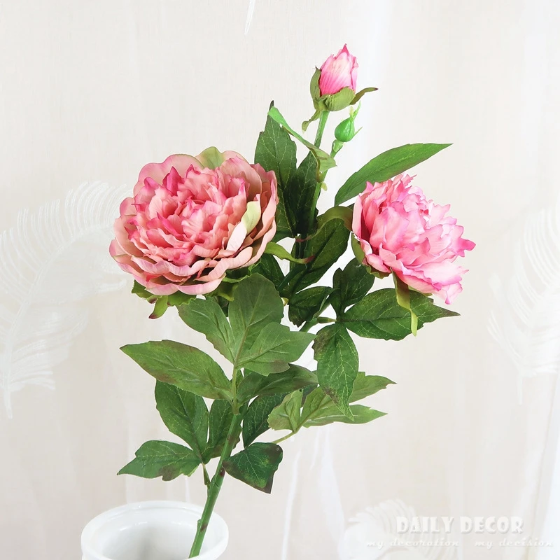 

Real touch High simulation 3 heads artificial peony flowers 76cm long stem wedding decorative felt peony flower wholesale 6pcs