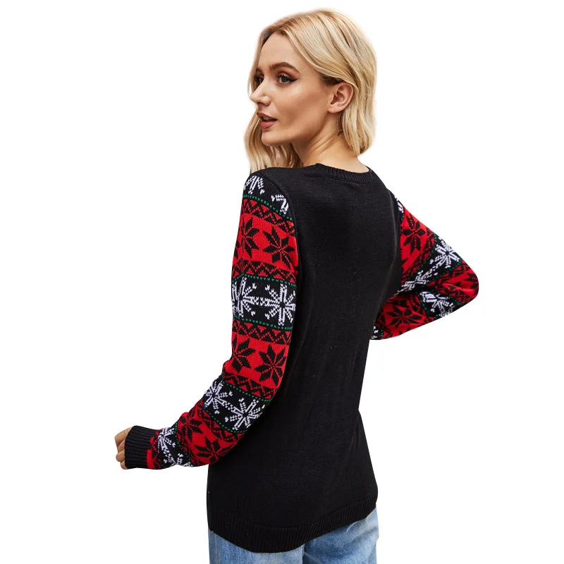 Maglione brutto natalizio da donna autunno inverno donna o-collo manica lunga Santa paillettes camicie lavorate a maglia