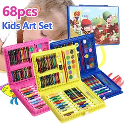 Crianças Pintura e Desenho Art Set com Crayons, Pastéis a óleo, Marcadores de aquarela, Lápis Colorido para Crianças, Presente, 68Pcs