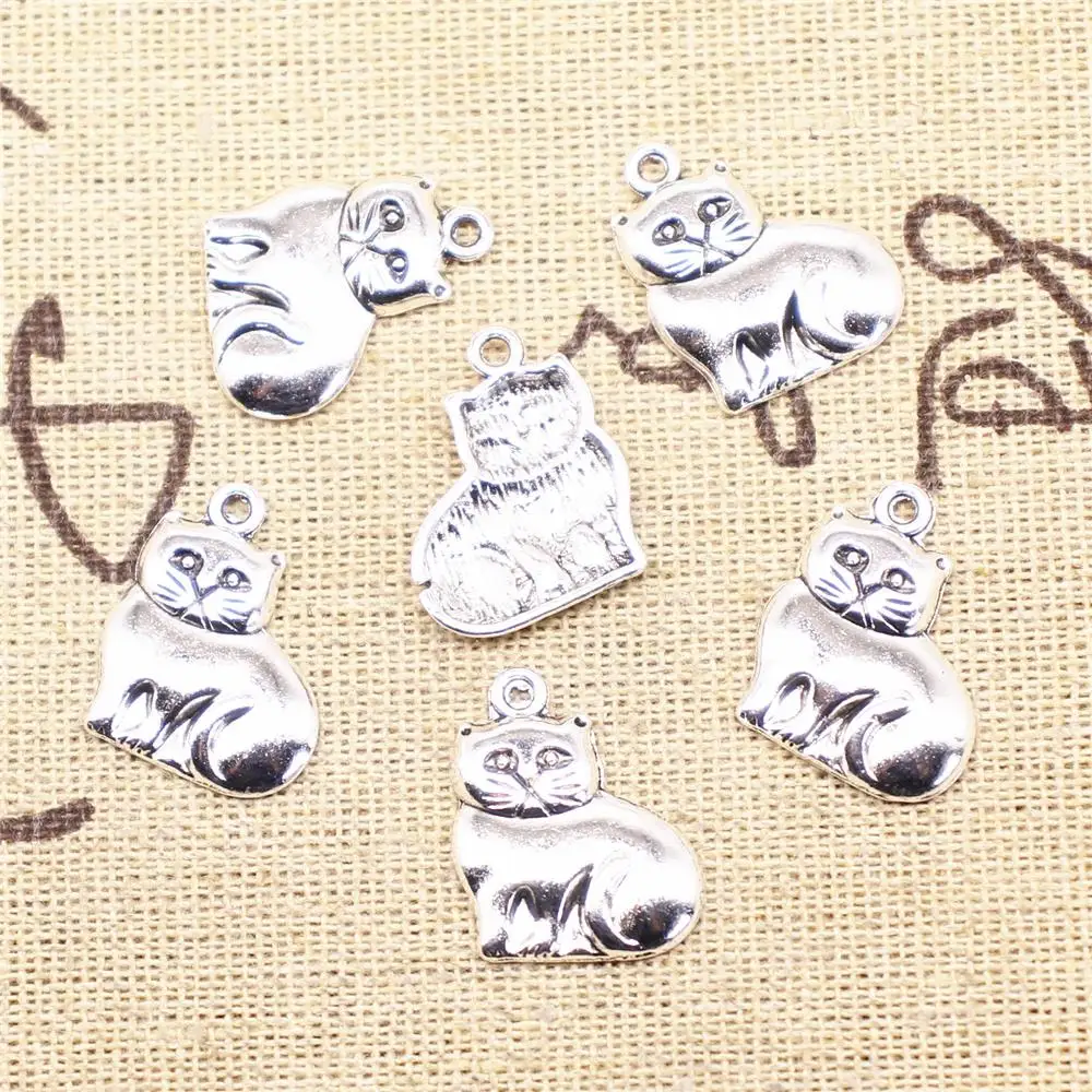 Charms For Bracelet Making 20pcs 15x19mm Antique Silver Color Cat Charms