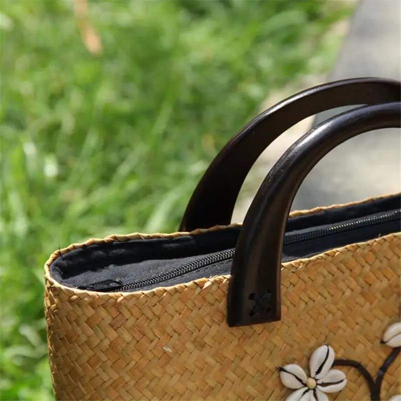 30x16CM Rattan Bag Original Chinese Style Features Handmade Old Straw Bag Rattan Woven Wooden Handle Retro Handbag  a6107