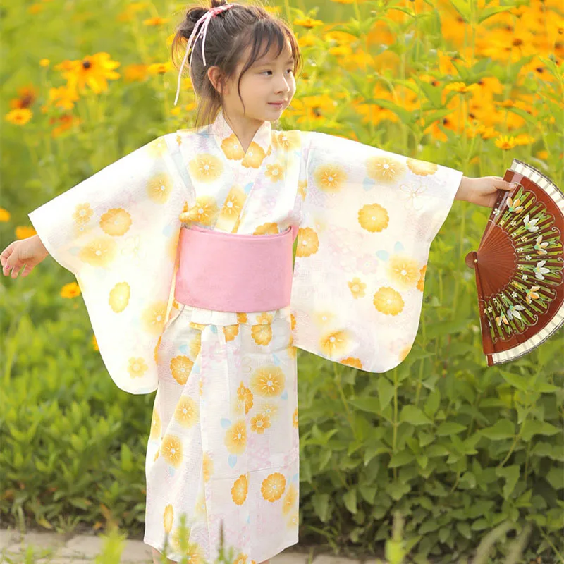 Kimono de estilo japonés para niña, Yukata de algodón con sello de cintura, disfraz de actuación de bebé, Kimono, LC065