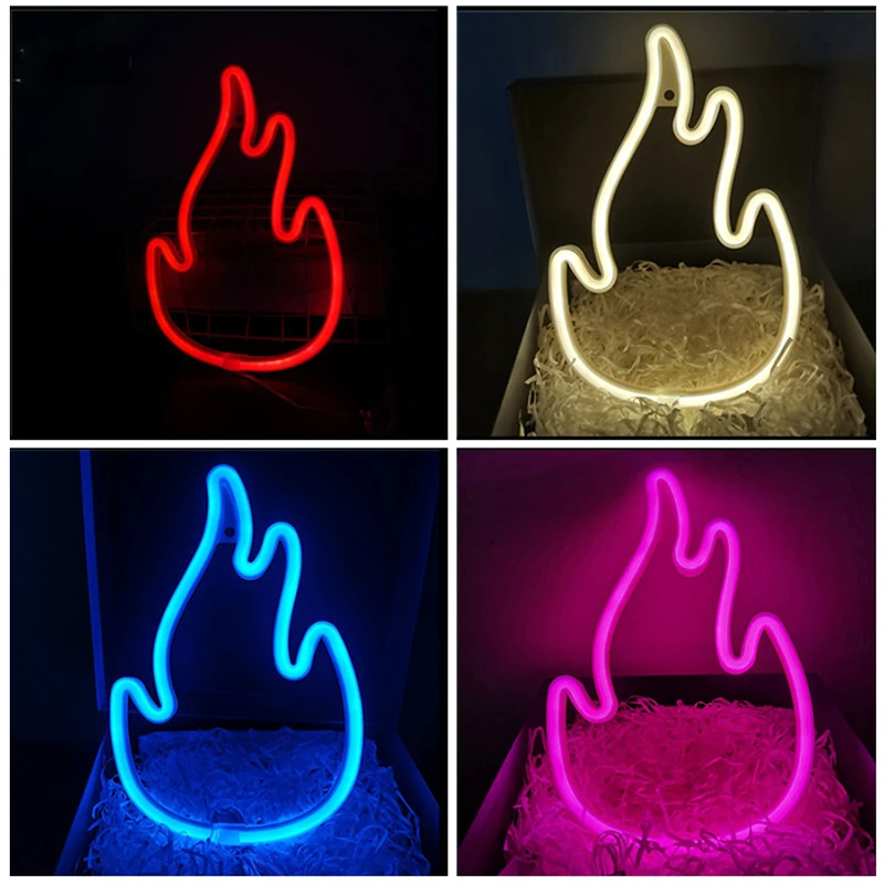 Flame Fire Neon Sign Lights Logo LED Wall Hanging Decortion Lamp Nightlight for Room Bar Shop Party Birthday Holiday