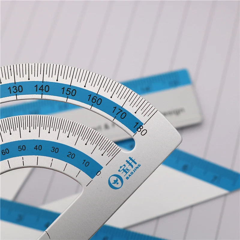 Aluminum alloy ruler Fillet safety Right Angle Triangle Ruler and 15cm ruler Protractor Student geometry tools