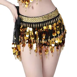 New Fashion Women Dance Accessories Sequins Waistband Transparent Yarn Beads Fringes Belly Dance Belts Coins Hip Scarf for Girls