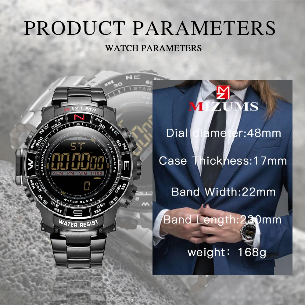 

MIZUMS 8003 Watch Military Sports Waterproof Men Wristwatches Top Brand Luxury Clock Electronic LED Digital Men's Watches