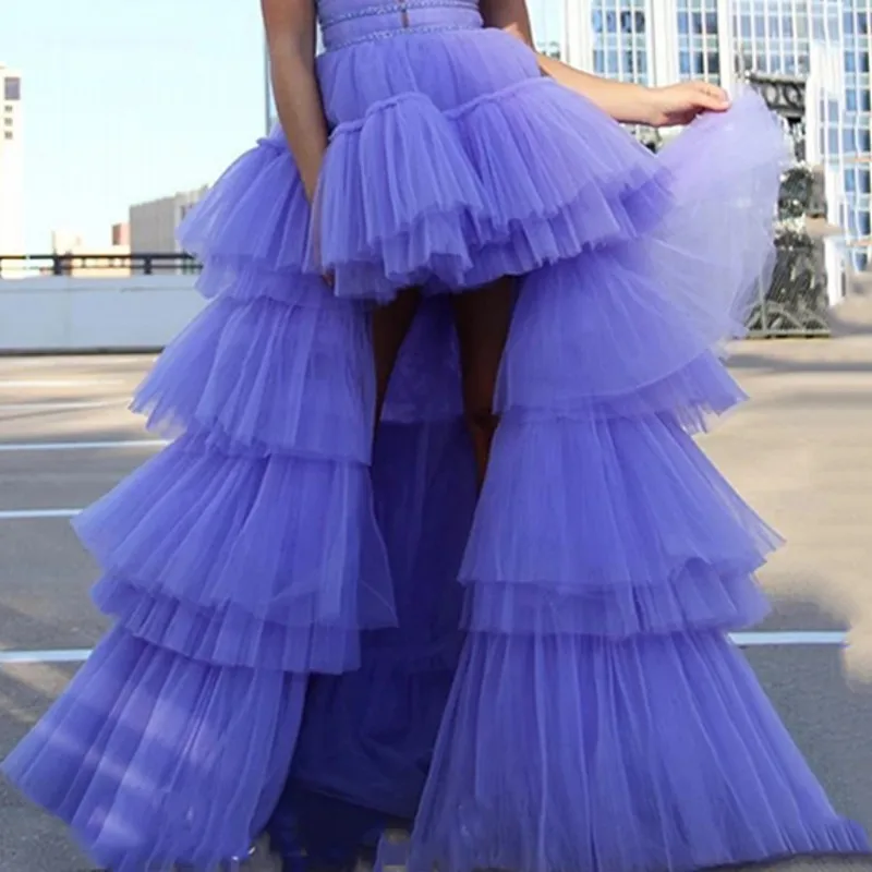 

New Tiered Skirt Party Wear faldas Tulle Maxi Skirts Adults Womens Floor Length jupe Hi Low Skirt Front Short Back Long